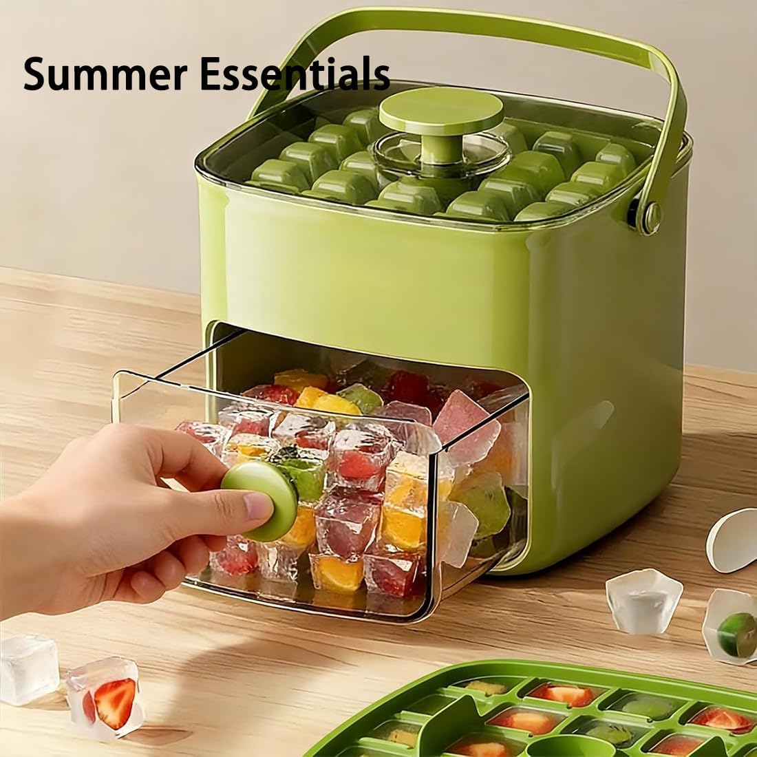 48-Cube Press Release Ice Maker Tray with Lid & Storage Bin
