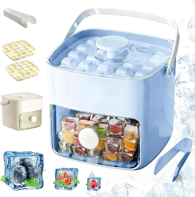 48-Cube Press Release Ice Maker Tray with Lid & Storage Bin